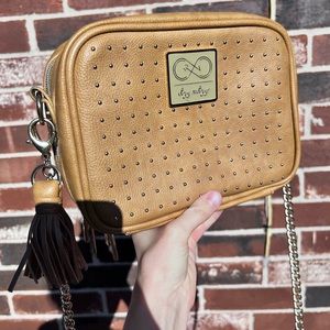 Itzy ritzy Chelsea caramel studded double take crossbody, diaper bag purse